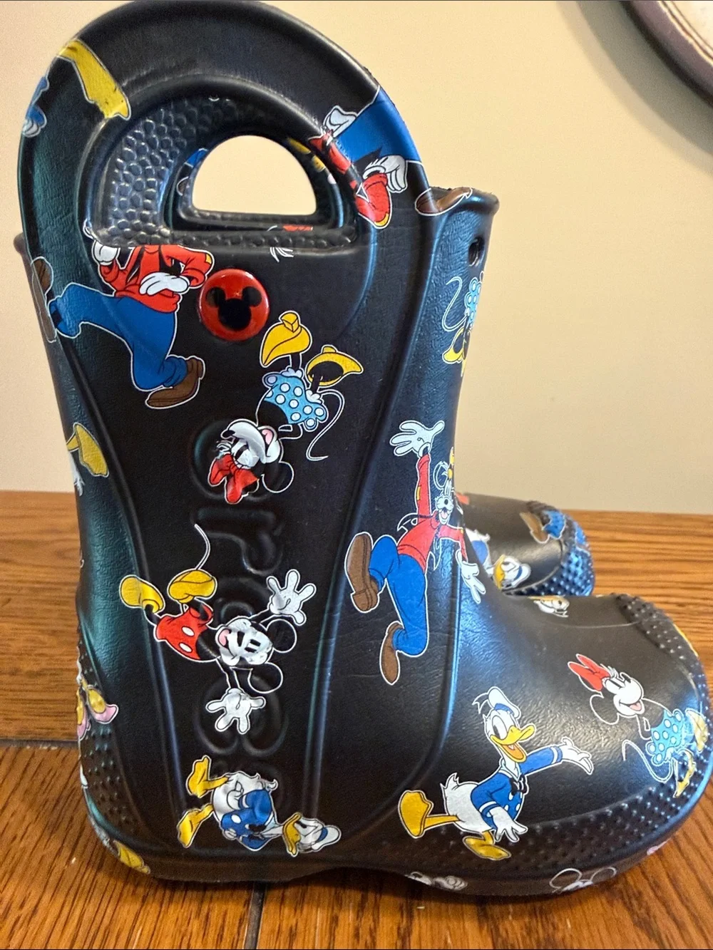 CROCS Kids Black Mickey & Friends Rain Boots with Pull Handles